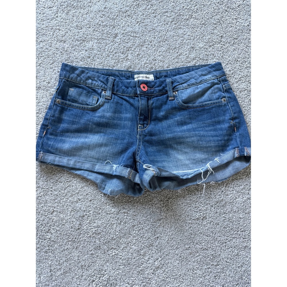 Aeropostale‎ Womens Medium Wash Denim Cutoff Shorty Shorts Size 7/8 Blue Frayed